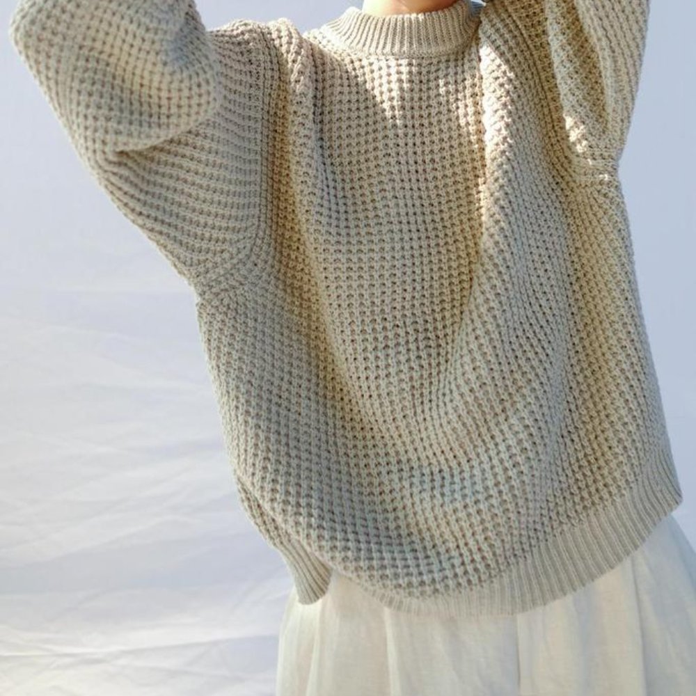 Micaela Greg Waffle Sweater Aloe M medium